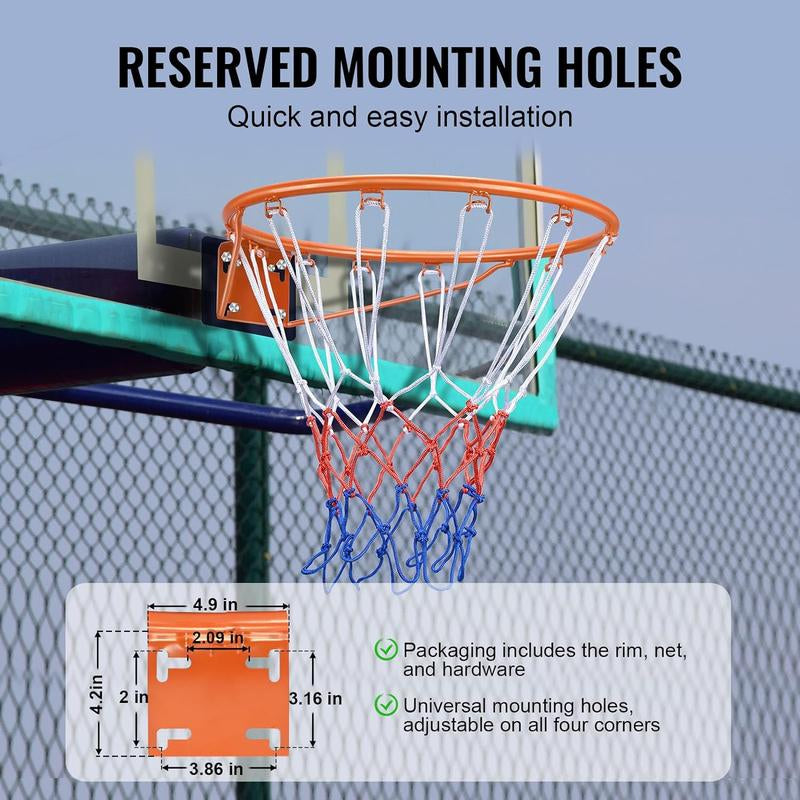 Basketball Rim, Wall Door Mounted Basketball Hoop, Heavy Duty Q235 Basketball Flex Rim Goal Replacement with Net, Standard 18 "Indoor and Outdoor Hanging Basketball Hoop