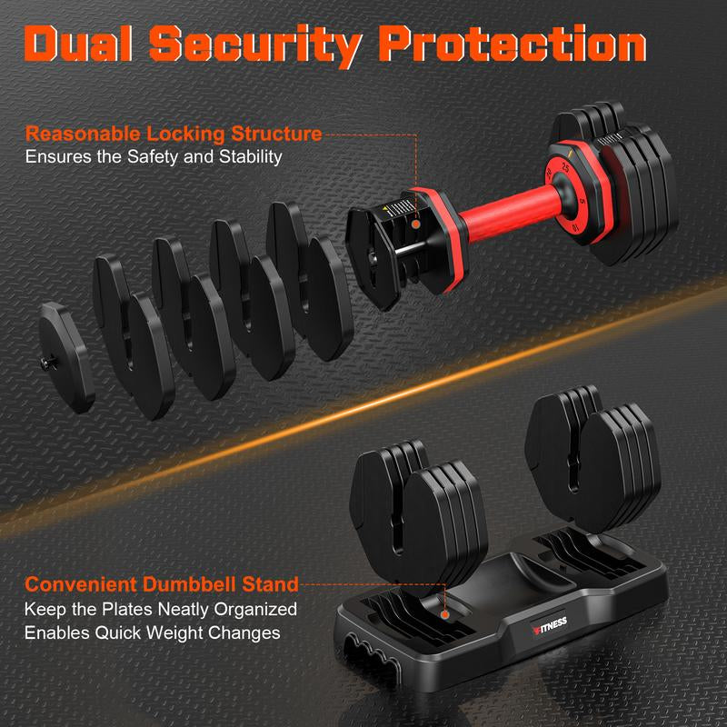 Bearbro Adjustable Dumbbells Set of 2, 1-Sec Adjustable Weights Dumbbells Set, 5 in 1 Free Adjustable Dumbbell Set with Anti-Slip Texture Handle, Weight Set for Home Gym Suit Both Men and Women
