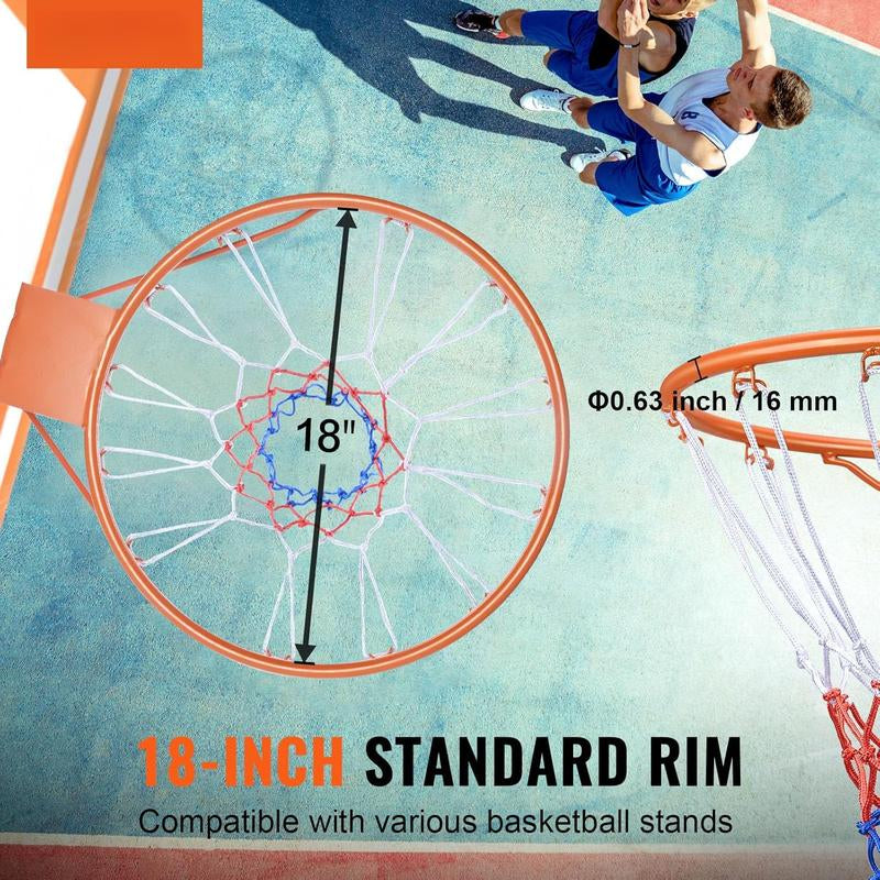 Basketball Rim, Wall Door Mounted Basketball Hoop, Heavy Duty Q235 Basketball Flex Rim Goal Replacement with Net, Standard 18 "Indoor and Outdoor Hanging Basketball Hoop