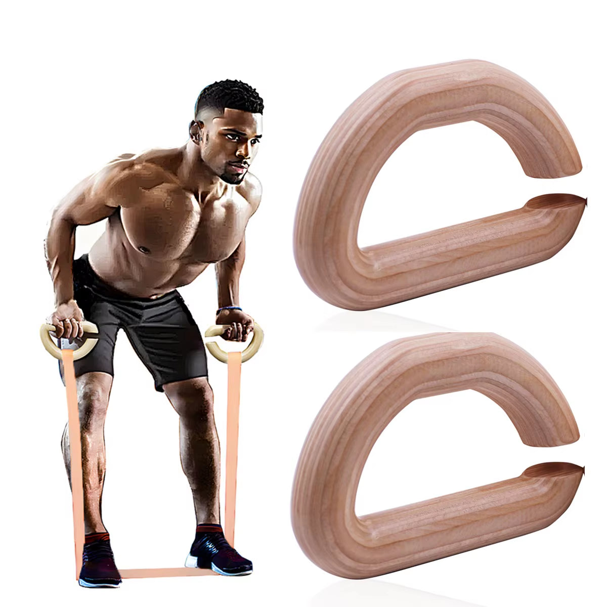 1 Pair Wooden Resistance Bands Handles, Versatile Exercise Handles with Anti-Slip Grips for Home Gym Pilates, Strength Training