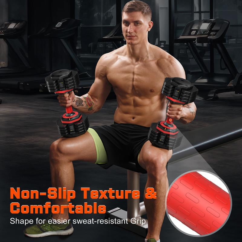 Bearbro Adjustable Dumbbells Set of 2, 1-Sec Adjustable Weights Dumbbells Set, 5 in 1 Free Adjustable Dumbbell Set with Anti-Slip Texture Handle, Weight Set for Home Gym Suit Both Men and Women