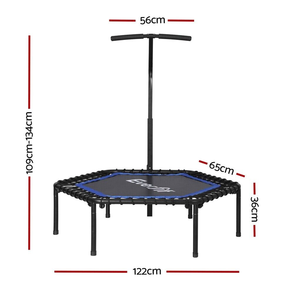Everfit 48Inch Hexagon Fitness Trampoline Rebounder Adjustable Handrail Blue