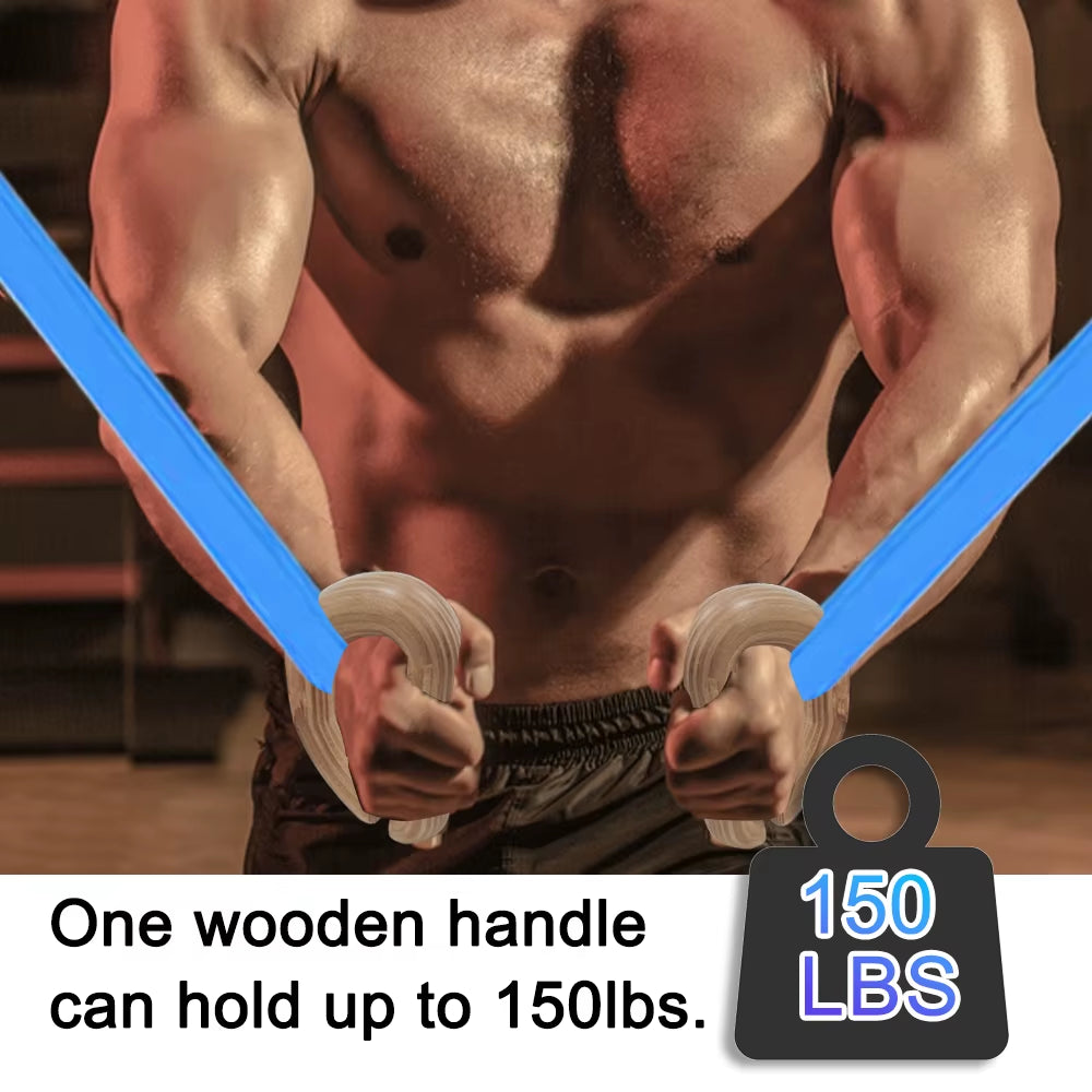 1 Pair Wooden Resistance Bands Handles, Versatile Exercise Handles with Anti-Slip Grips for Home Gym Pilates, Strength Training