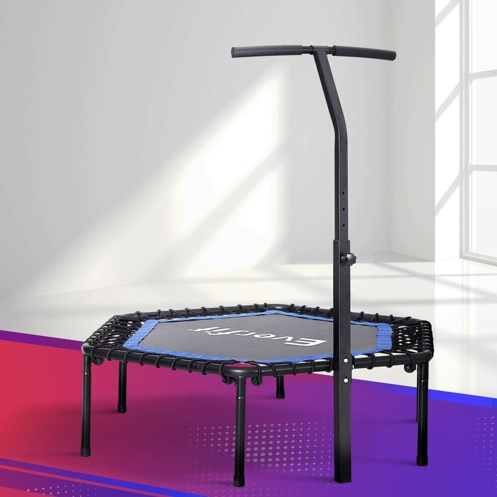 Everfit 48Inch Hexagon Fitness Trampoline Rebounder Adjustable Handrail Blue