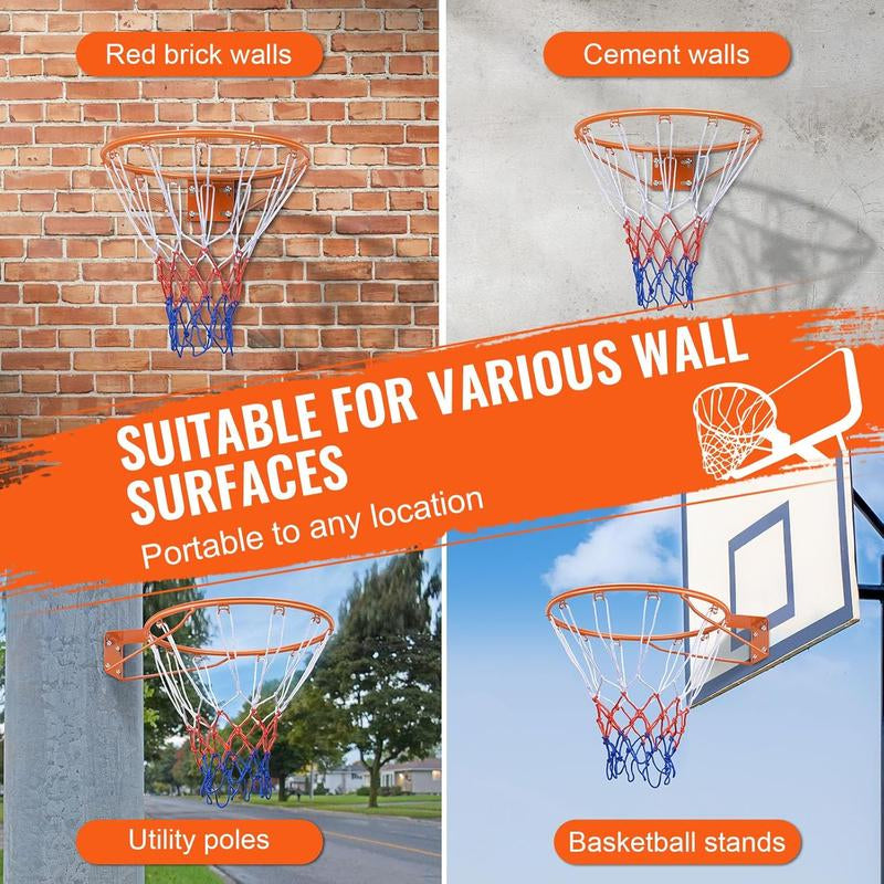 Basketball Rim, Wall Door Mounted Basketball Hoop, Heavy Duty Q235 Basketball Flex Rim Goal Replacement with Net, Standard 18 "Indoor and Outdoor Hanging Basketball Hoop