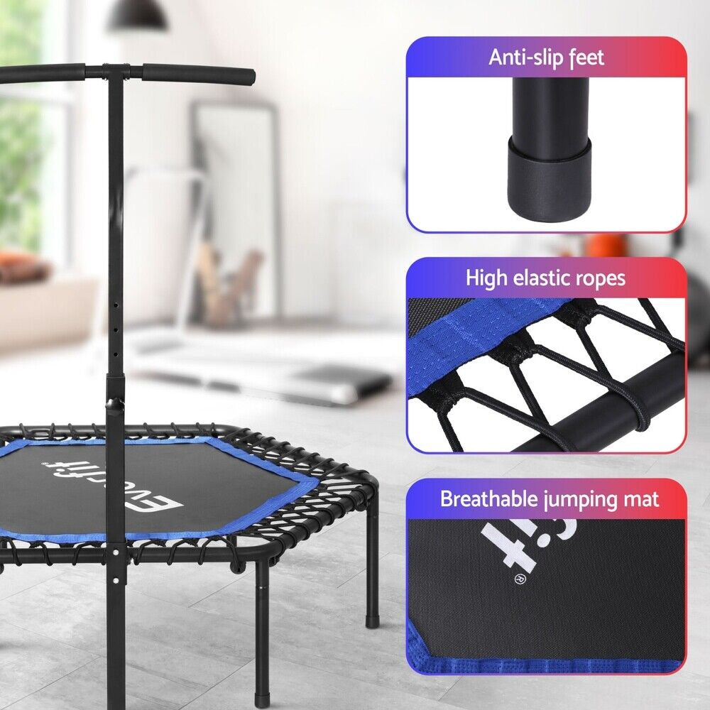 Everfit 48Inch Hexagon Fitness Trampoline Rebounder Adjustable Handrail Blue
