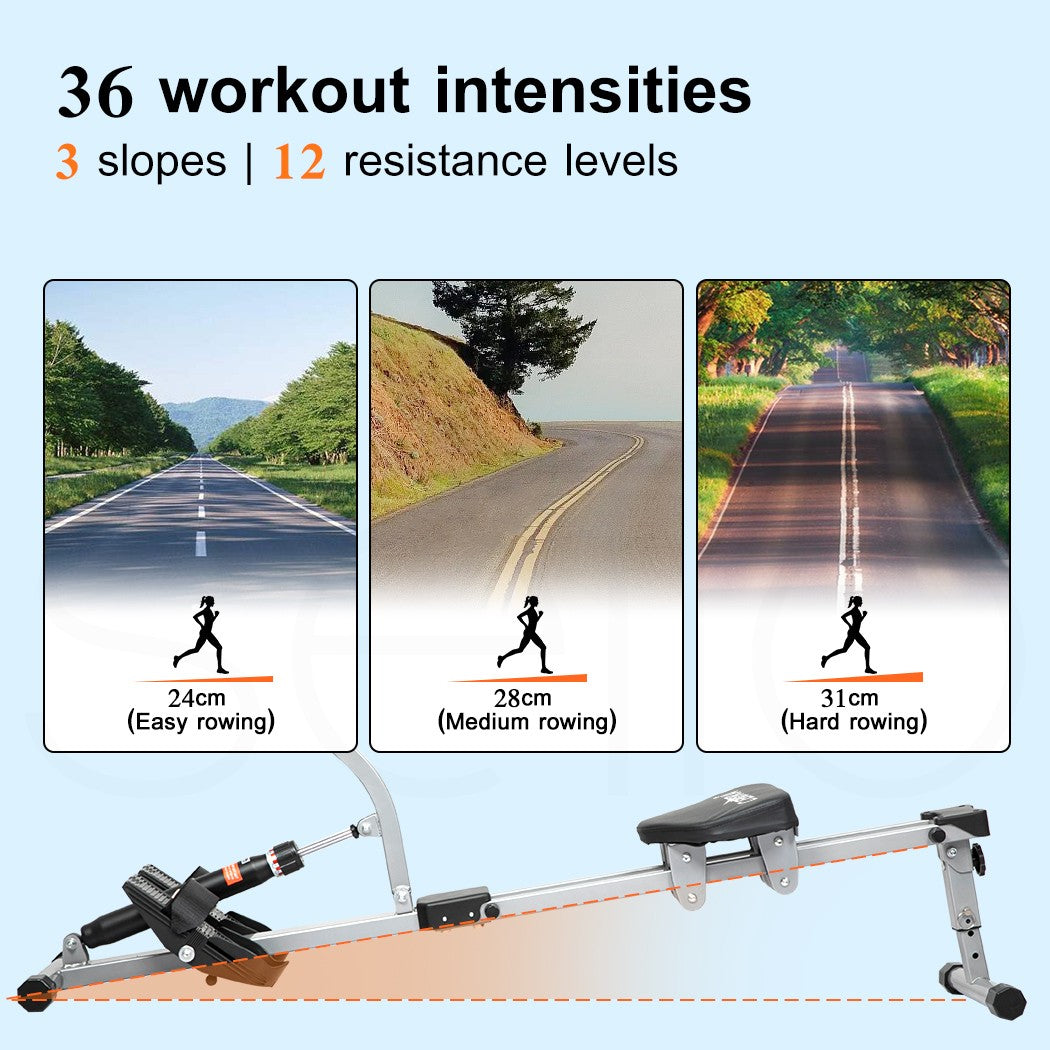 Centra Hydraulic Rowing Machine 12 Levels Resistance Cardio Exercise Fit Home