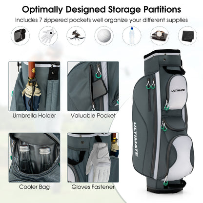 14 Dividers Golf Cart Bag 7 Zippered Pocket Cooler Bag Rain Hood Valuable Bag