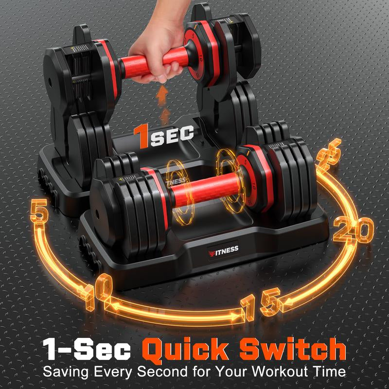 Bearbro Adjustable Dumbbells Set of 2, 1-Sec Adjustable Weights Dumbbells Set, 5 in 1 Free Adjustable Dumbbell Set with Anti-Slip Texture Handle, Weight Set for Home Gym Suit Both Men and Women