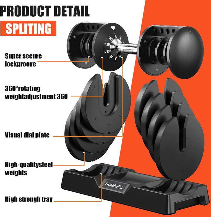 5-In-1 Adjustable Dumbbells (5-25LB) - Quick Change Home Gym Set for Full Body Workout, Space Saving Weights with Anti-Slip Grips & Storage Tray - Men & Women