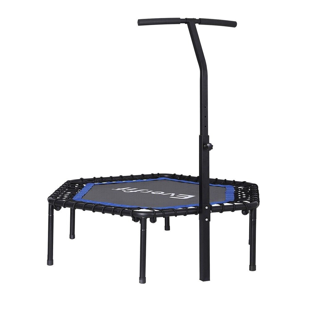 Everfit 48Inch Hexagon Fitness Trampoline Rebounder Adjustable Handrail Blue