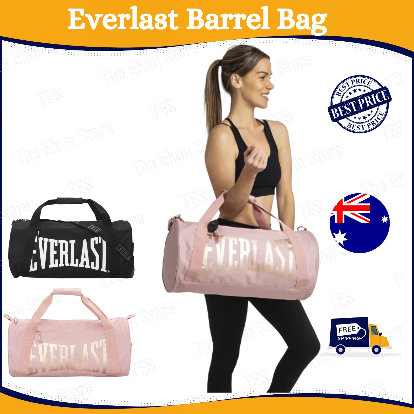 Durable Duffle Gym Bag with Adjustable Strap Everlast Brooklyn Barrel Bag Black