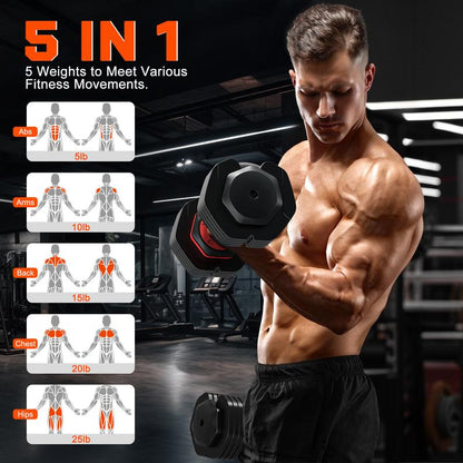 Bearbro Adjustable Dumbbells Set of 2, 1-Sec Adjustable Weights Dumbbells Set, 5 in 1 Free Adjustable Dumbbell Set with Anti-Slip Texture Handle, Weight Set for Home Gym Suit Both Men and Women