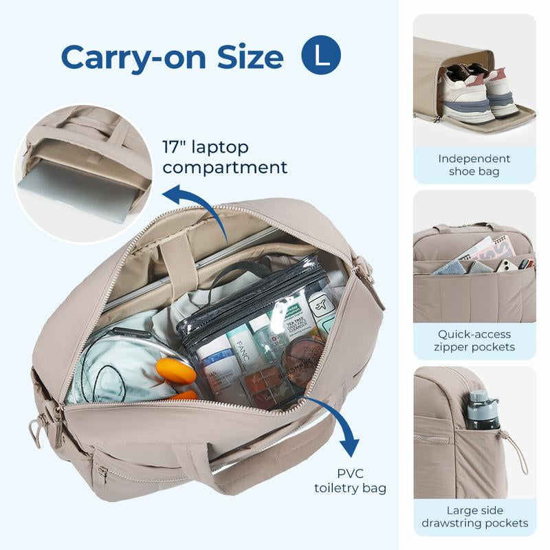 BAGSMART Puffy Water-Resistant Gym Travel Duffel Bag for Women with Wet Pocket, Carry on Weekender Bags, Water Resistant Workout Bag Sports Gym Outdoorfun