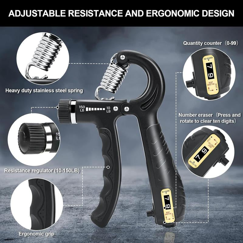 2 Pack Grip Strength Trainer, Adjustable Resistance 10-150 Lbs Forearm Hand Gripper, Non-Slip, for Muscle Building and Injury Recovery for Athletes Outdoorfun