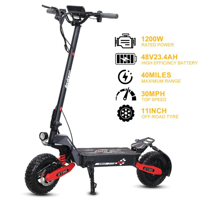All-Terrain Electric Scooter,1200W Violent Motor,30Mph Speed 20/40Miles Range,3 Seconds Folding,330Lbs Load Capacity,Dual Shock Absorption,Foldable Off-Road E-Scooter