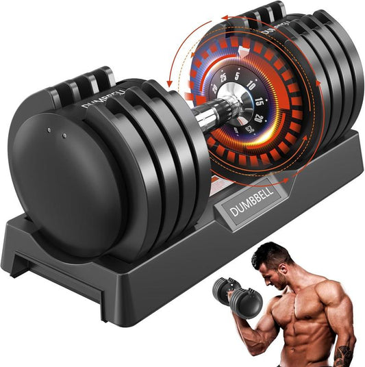 5-In-1 Adjustable Dumbbells (5-25LB) - Quick Change Home Gym Set for Full Body Workout, Space Saving Weights with Anti-Slip Grips & Storage Tray - Men & Women