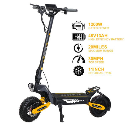All-Terrain Electric Scooter,1200W Violent Motor,30Mph Speed 20/40Miles Range,3 Seconds Folding,330Lbs Load Capacity,Dual Shock Absorption,Foldable Off-Road E-Scooter