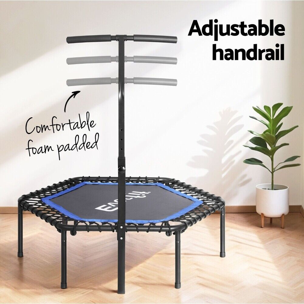 Everfit 48Inch Hexagon Fitness Trampoline Rebounder Adjustable Handrail Blue