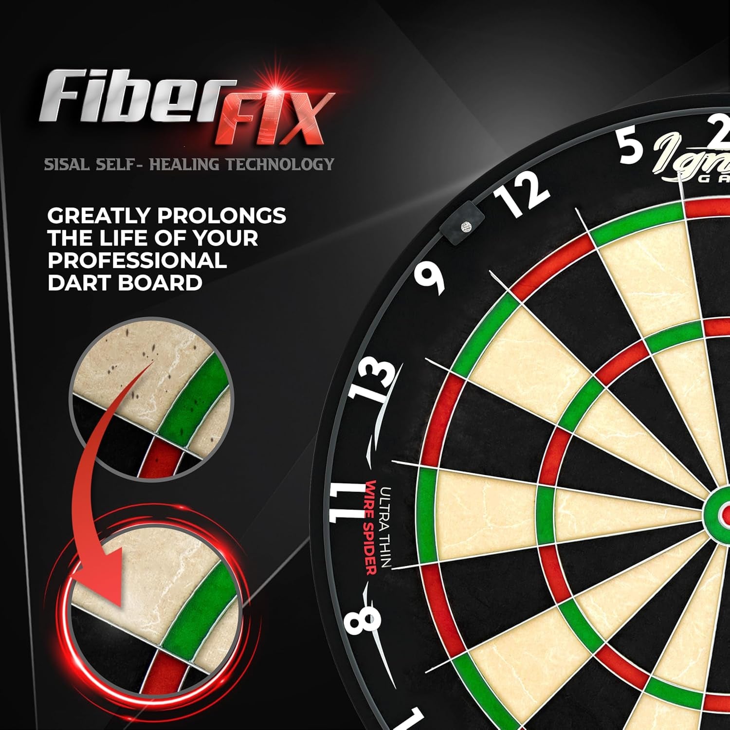 Professional Dart Board Set - Bristle/Sisal Tournament Dartboard with Completely Staple-Free Ultra-Thin Wire Spider + 6 Professional Steel Tip Darts + Darts Accessories + Darts Ebook