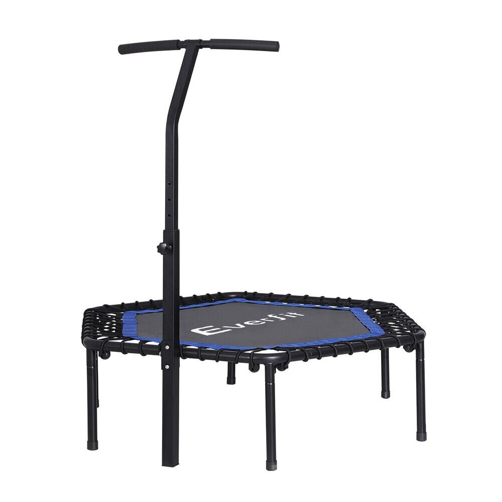 Everfit 48Inch Hexagon Fitness Trampoline Rebounder Adjustable Handrail Blue