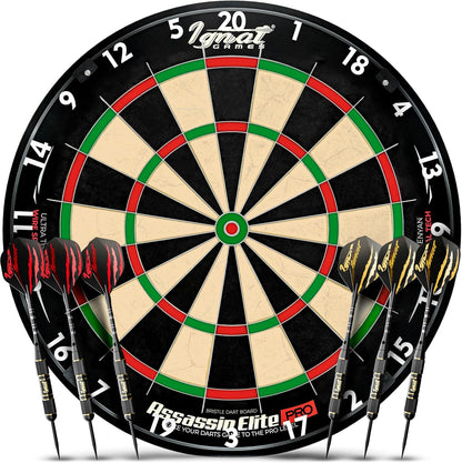 Professional Dart Board Set - Bristle/Sisal Tournament Dartboard with Completely Staple-Free Ultra-Thin Wire Spider + 6 Professional Steel Tip Darts + Darts Accessories + Darts Ebook