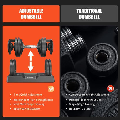 5-In-1 Adjustable Dumbbells (5-25LB) - Quick Change Home Gym Set for Full Body Workout, Space Saving Weights with Anti-Slip Grips & Storage Tray - Men & Women