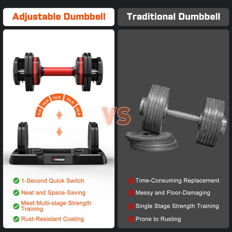 Bearbro Adjustable Dumbbells Set of 2, 1-Sec Adjustable Weights Dumbbells Set, 5 in 1 Free Adjustable Dumbbell Set with Anti-Slip Texture Handle, Weight Set for Home Gym Suit Both Men and Women
