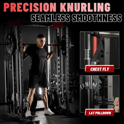 【Fathersdaygift】Power Rack, 2000LBS Squat Cage with Cable Crossover, Functional Trainer, LAT Pulldown, Multi-Function Weight Cage & Attachments for Home Gym Workout Equipment Barbell Bar