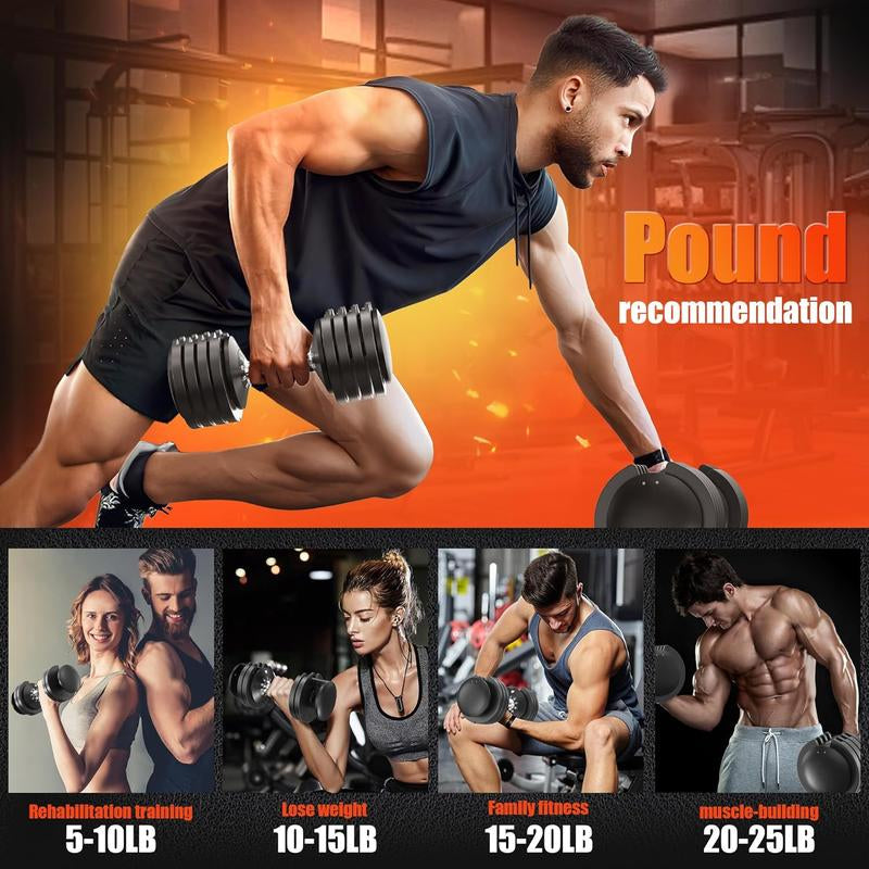 5-In-1 Adjustable Dumbbells (5-25LB) - Quick Change Home Gym Set for Full Body Workout, Space Saving Weights with Anti-Slip Grips & Storage Tray - Men & Women