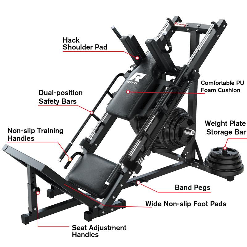 Ritfit BLP01 2-In-1 Leg Press and Hack Squat Machine with Steel Foot Pedals and Anti-Slip Patterns Home Gym Hip Abduction Machines