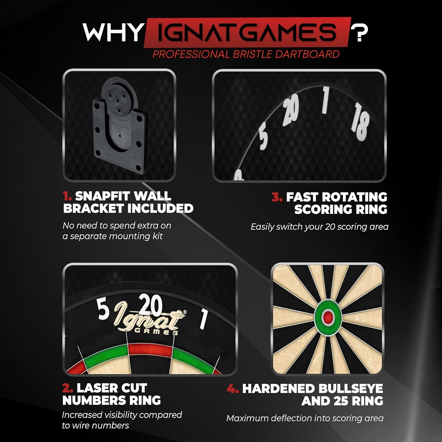Professional Dart Board Set - Bristle/Sisal Tournament Dartboard with Completely Staple-Free Ultra-Thin Wire Spider + 6 Professional Steel Tip Darts + Darts Accessories + Darts Ebook