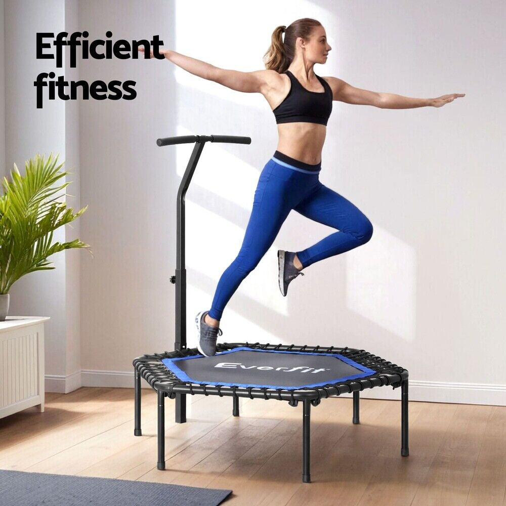 Everfit 48Inch Hexagon Fitness Trampoline Rebounder Adjustable Handrail Blue